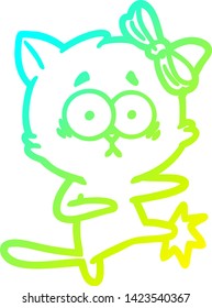 dibujo de línea de degradado frío de un gato de dibujos animados