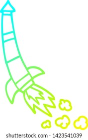 cold gradient line drawing of a cartoon space rocket