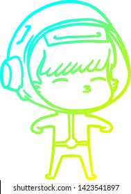 cold gradient line drawing of a cartoon curious astronaut