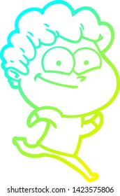 dibujo de una línea de degradado frío de un hombre feliz de caricatura