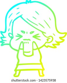 cold gradient line drawing of a cartoon angry woman