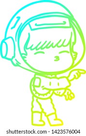cold gradient line drawing of a cartoon curious astronaut