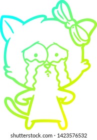 dibujo de línea de degradado frío de un gato de dibujos animados