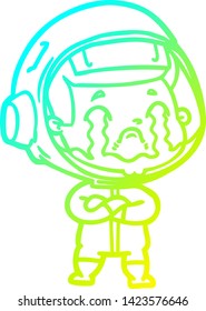 cold gradient line drawing of a cartoon crying astronaut