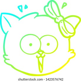 cold gradient line drawing of a cartoon surprised cat face