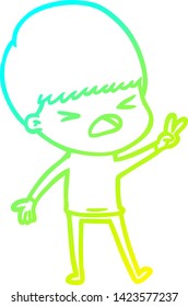 desenho de linha de gradiente frio de um desenho animado estressado