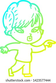 cold gradient line drawing of a cartoon woman