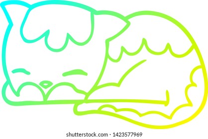 cold gradient line drawing of a cartoon cat sleeping