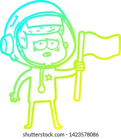 dibujo de línea de gradiente frío de un astronauta cansado de dibujos animados