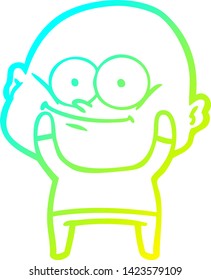 cold gradient line drawing of a cartoon bald man staring