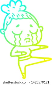 dibujo en línea de gradiente frío de una mujer llorando caricatura bailando