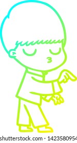 cold gradient line drawing of a cartoon calm boy