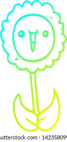 dibujo de línea de degradado frío de una flor de dibujos animados