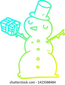 dibujo de línea de degradado frío de un muñeco de caricatura