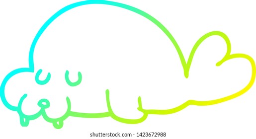 dibujo de línea de degradado frío de una morsa de dibujos animados