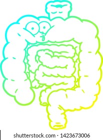 dibujo de línea de gradiente frío de un intestino sorprendido por caricatura