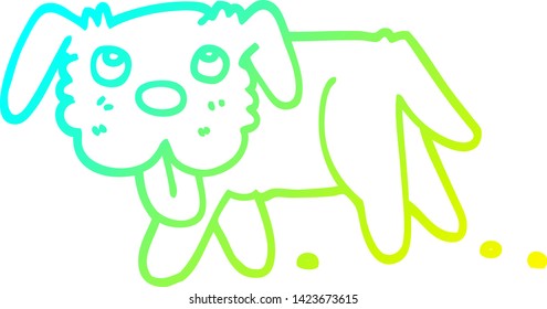 dibujo de línea de degradado frío de un perro feliz con dibujos animados