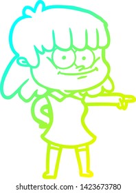 cold gradient line drawing of a cartoon girl smiling