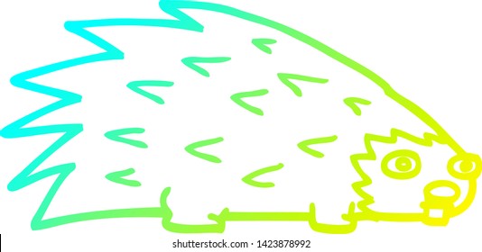 cold gradient line drawing of a cartoon spiky hedgehog