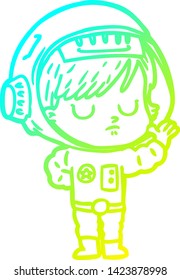 cold gradient line drawing of a cartoon astronaut woman