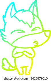cold gradient line drawing of a cartoon wolf whistling