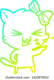 cold gradient line drawing of a cartoon cat