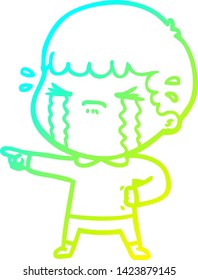cold gradient line drawing of a cartoon man crying