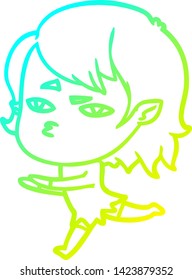 cold gradient line drawing of a cartoon vampire girl