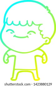 cold gradient line drawing of a cartoon happy boy