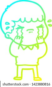 dibujo de una línea de degradado frío de un hombre de dibujos animados llorando