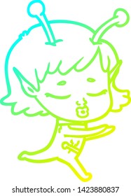 dibujo de línea de gradiente frío de una chica alienígena