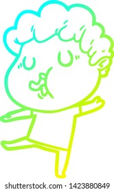 cold gradient line drawing of a cartoon man singing