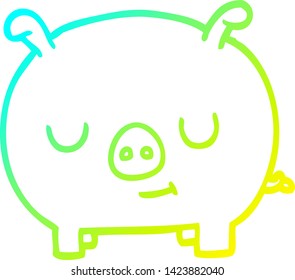 cold gradient line drawing of a cartoon happy pig