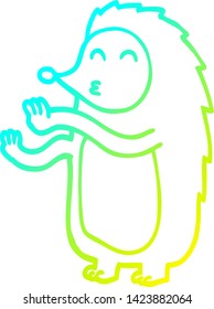 cold gradient line drawing of a cartoon happy hedgehog