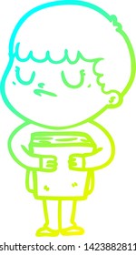 cold gradient line drawing of a cartoon grumpy boy