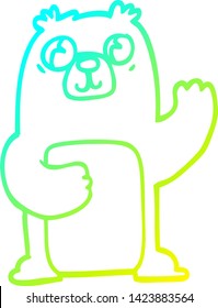desenho de linha de gradiente frio de um urso de olhos largos de desenho animado