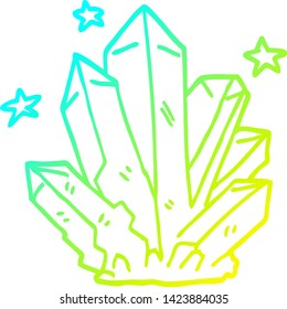 cold gradient line drawing of a cartoon magic crystal