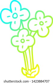 cold gradient line drawing of a cartoon bunch of flowers