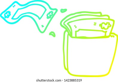 dibujo de línea de gradiente frío de una cartera de dibujos animados llena de dinero