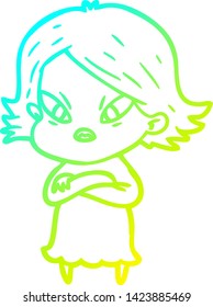 cold gradient line drawing of a cartoon stressed woman