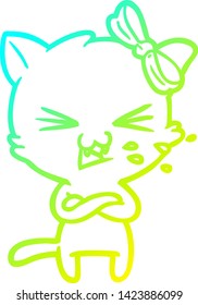 dibujo de línea de degradado frío de un gato de dibujos animados