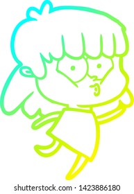 cold gradient line drawing of a cartoon whistling girl