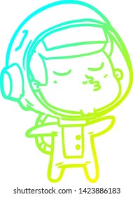 cold gradient line drawing of a cartoon confident astronaut