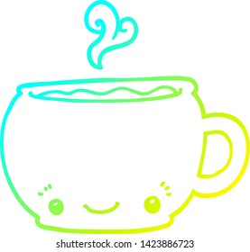 cold gradient line drawing of a cartoon hot cup of coffee