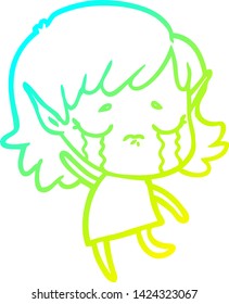 dibujo en línea de gradiente frío de una niña elfo llorando