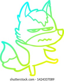 cold gradient line drawing of a cartoon annoyed wolf