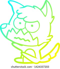 dibujo de línea de degradado frío de un zorro molesto de dibujos animados