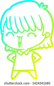 cold gradient line drawing of a cartoon woman