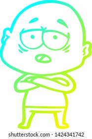 dibujo de línea de gradiente frío de un hombre calvo cansado de la caricatura