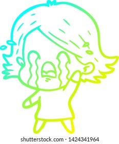 dibujo en línea de gradiente frío de una caricaturista llorando
